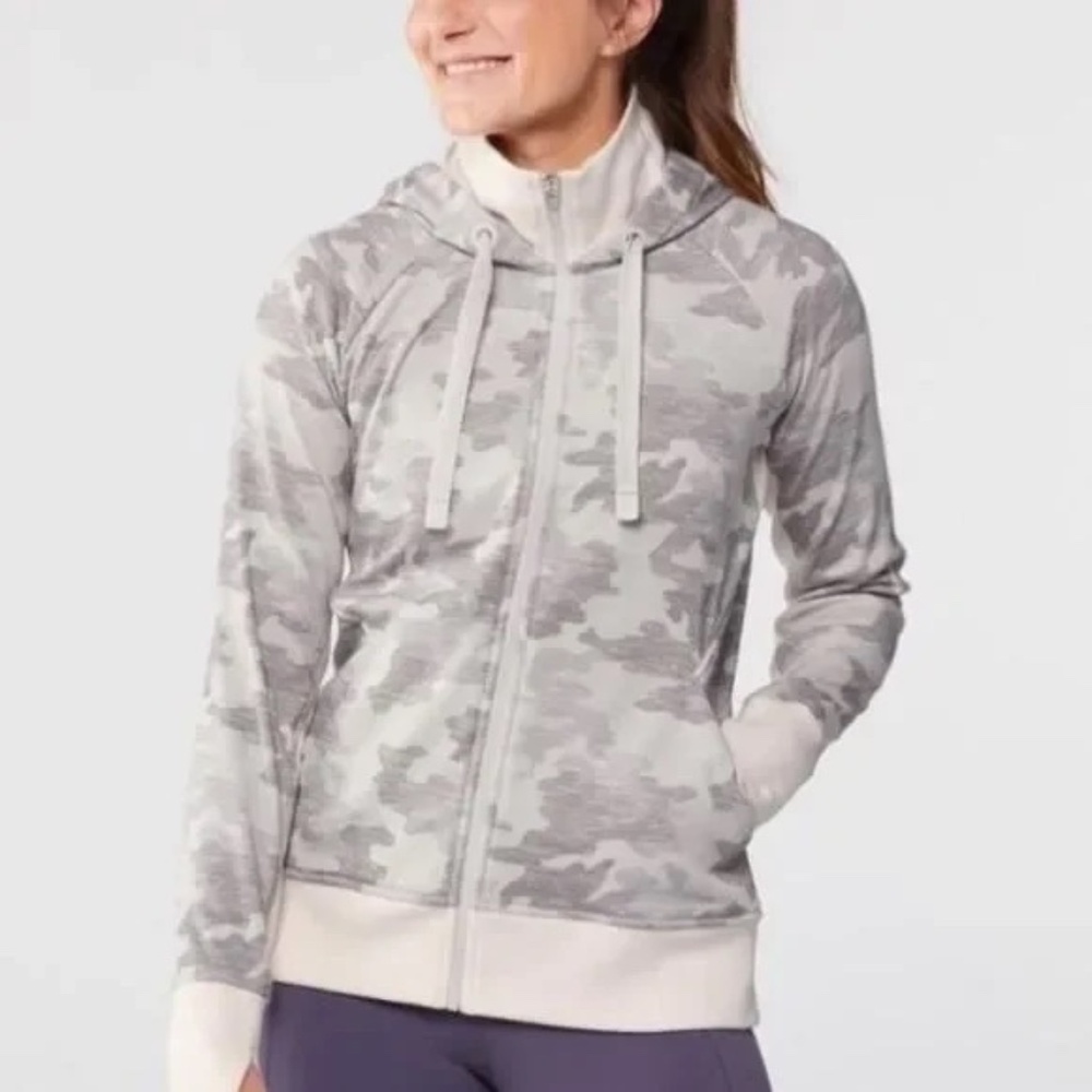 Athleta Triumph Grey Camo Print Full Zip Hoodie Sweatshirt size small